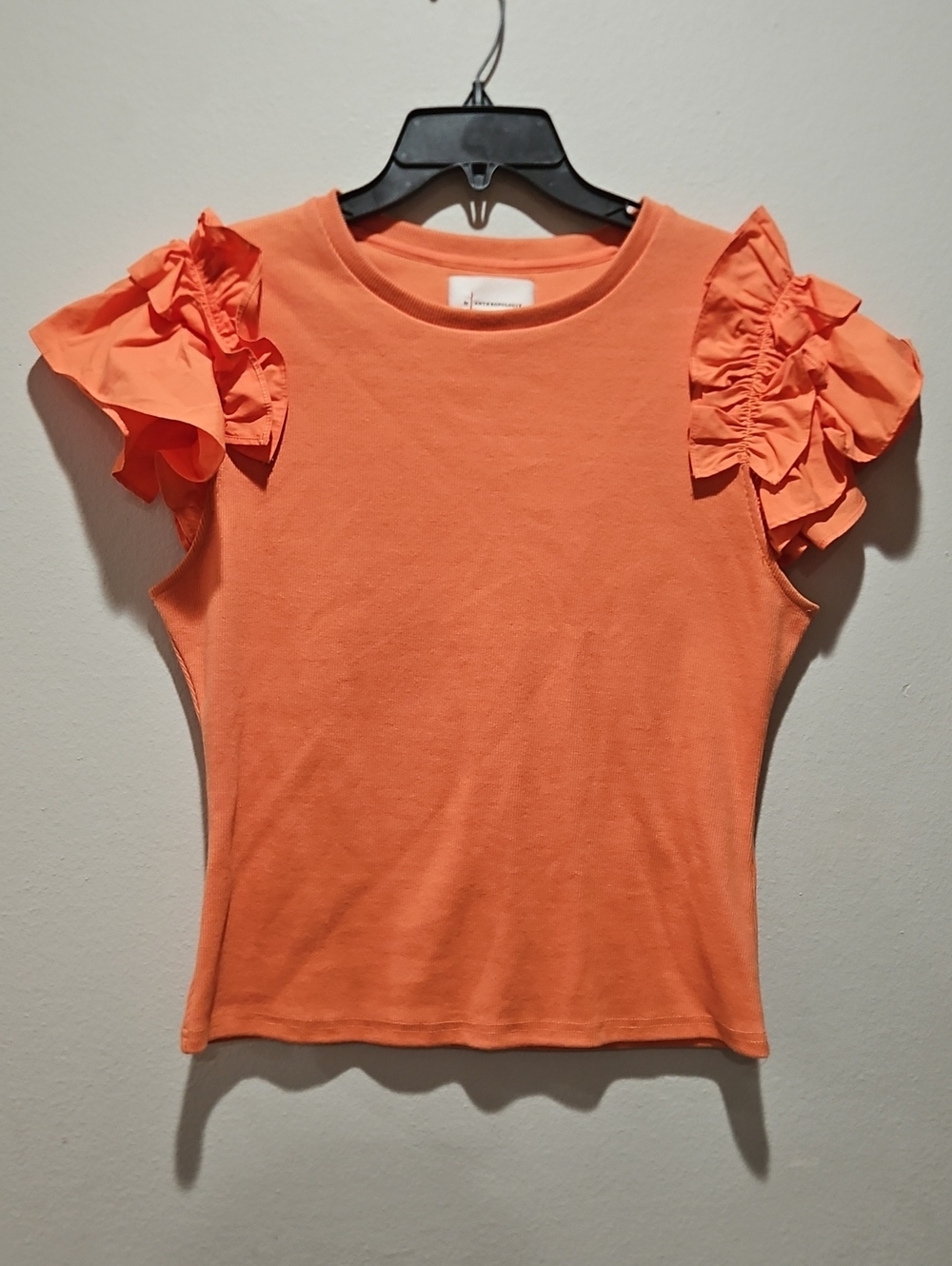 by Anthropologie Orange Ruffle-Sleeve Short Sleeve Tee size M